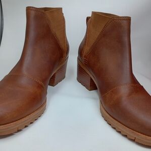 SOREL Cate Chelsea Waterproof Leather Brown Slip On Bootie Women’s Size 8.5